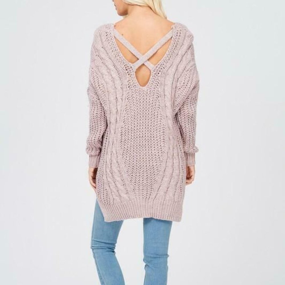 Oversized Knit Cross Back Split Hem Sweater